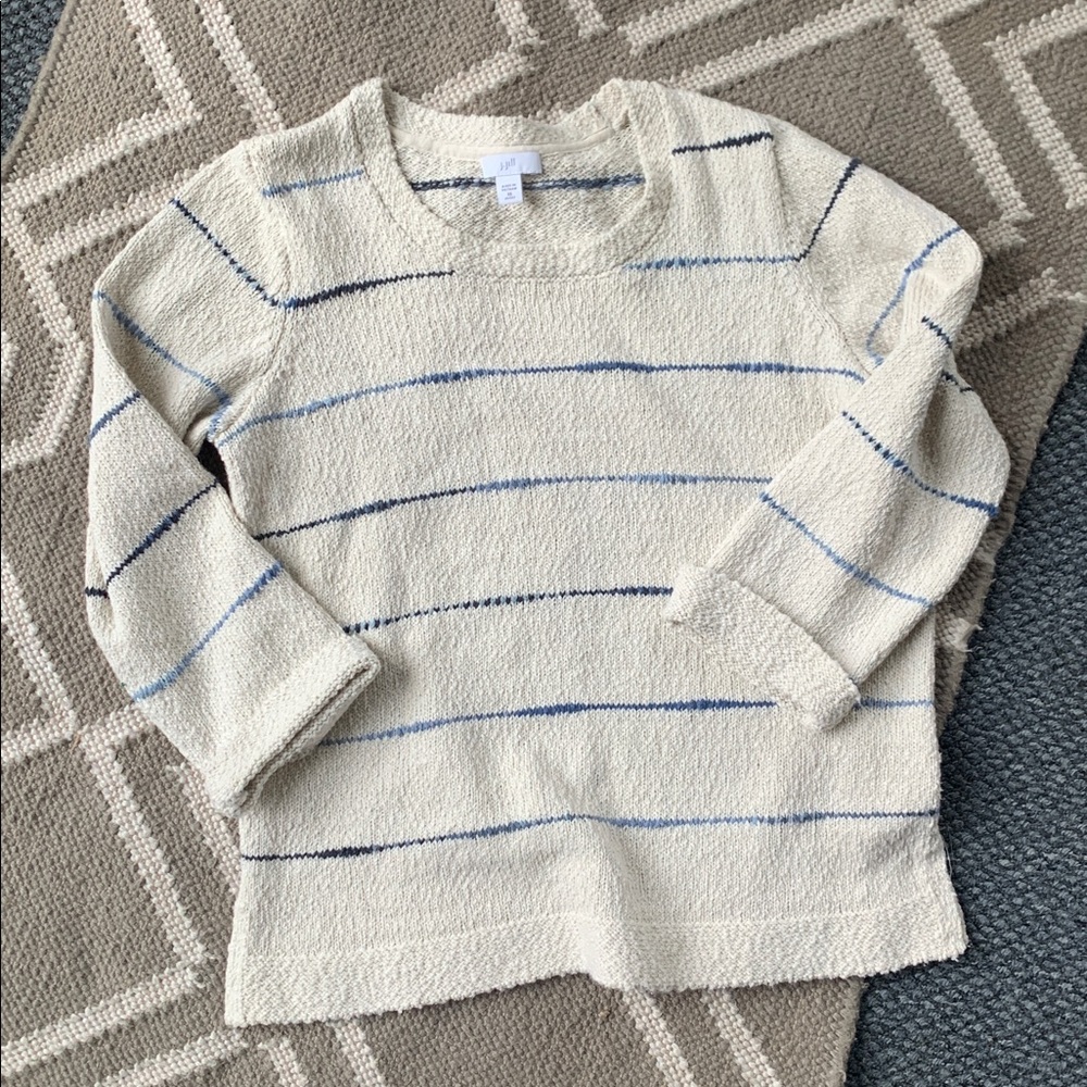 J.Jill Cream and Blue Striped Sweater